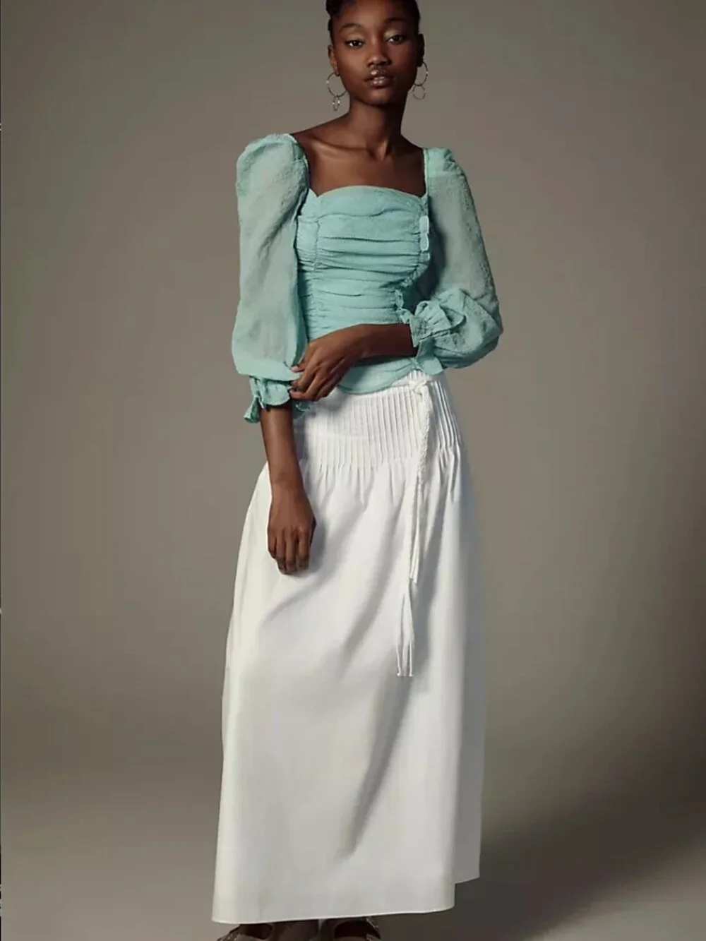 Anthropologie ASTR NWT Aqua Blue Sheer Ruched Blouse - Two Sizes Available
